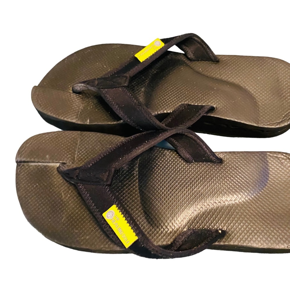 The Healing Sole Womens 12 / Mens 10 Original Black Flip Flops - Picture 7 of 12